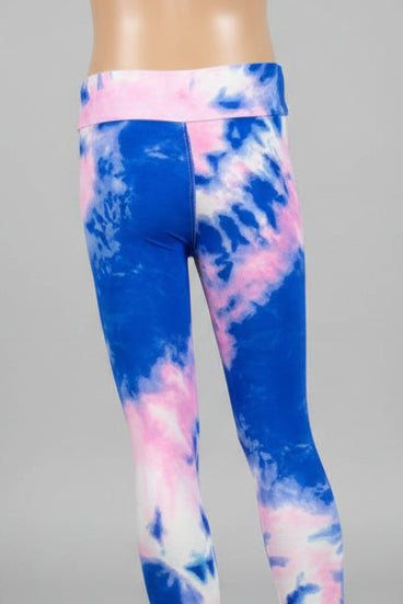 Pink and blue tie-dye design soft touch leggings