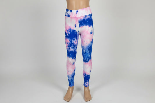Pink and blue tie-dye design soft touch leggings