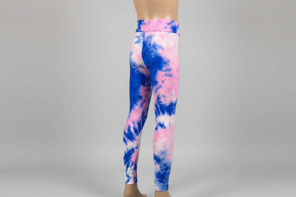 Pink and blue tie-dye design soft touch leggings