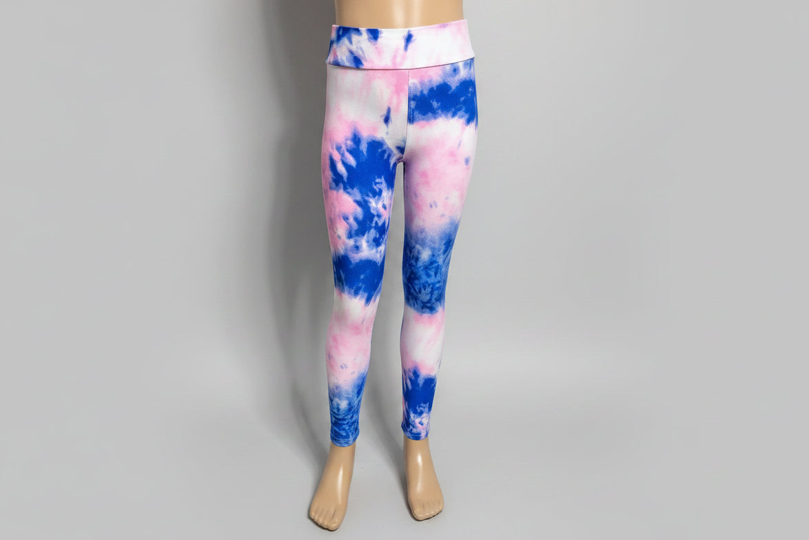 Pink and blue tie-dye design soft touch leggings