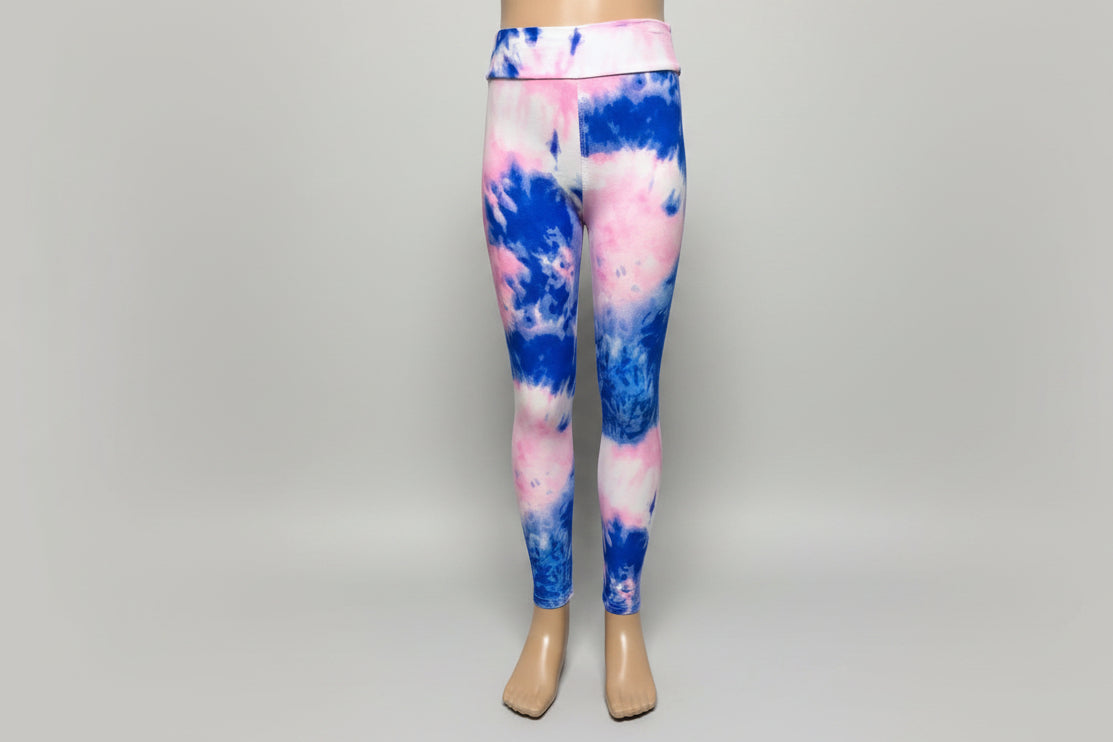 Pink and blue tie-dye design soft touch leggings