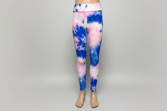 Pink and blue tie-dye design soft touch leggings