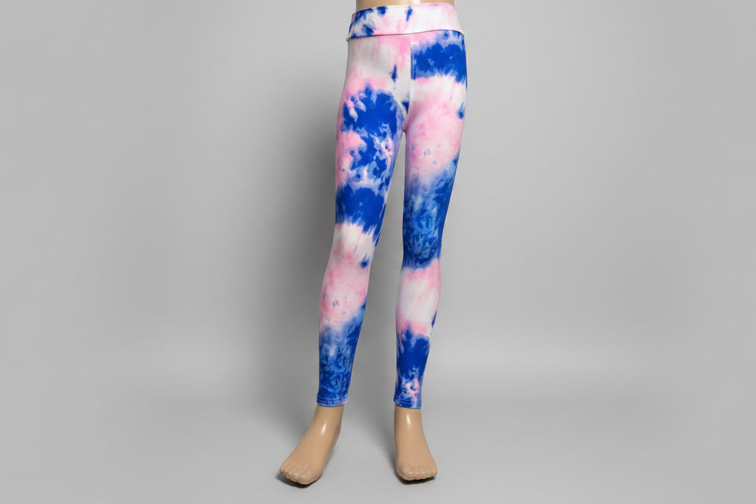 Pink and blue tie-dye design soft touch leggings