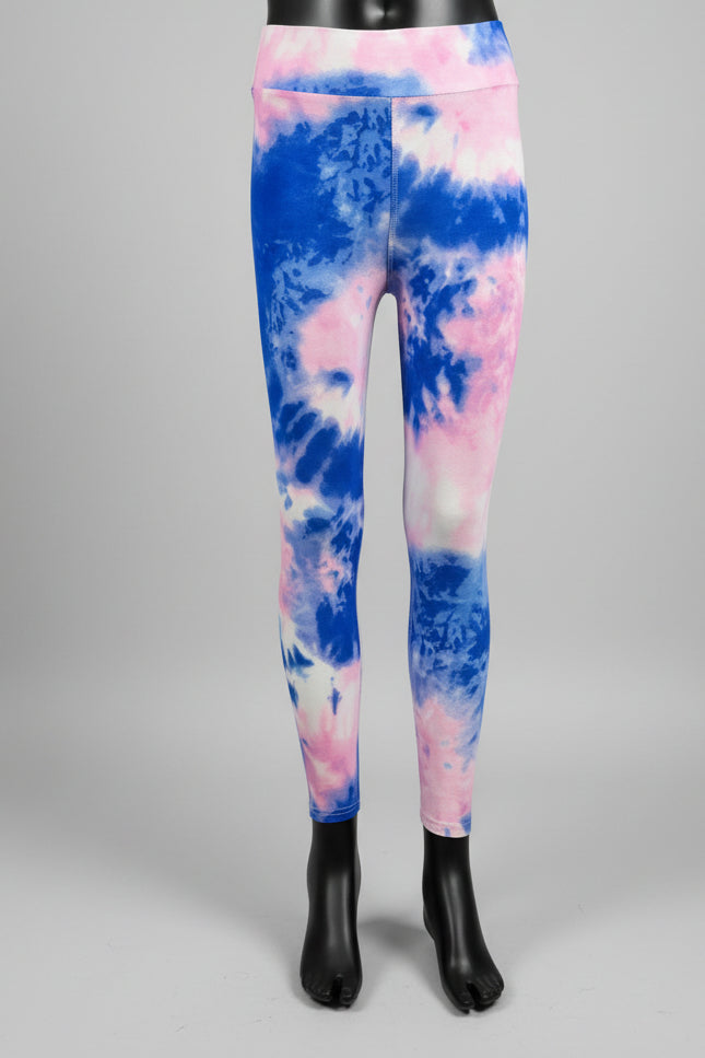 Pink and blue tie-dye design soft touch leggings