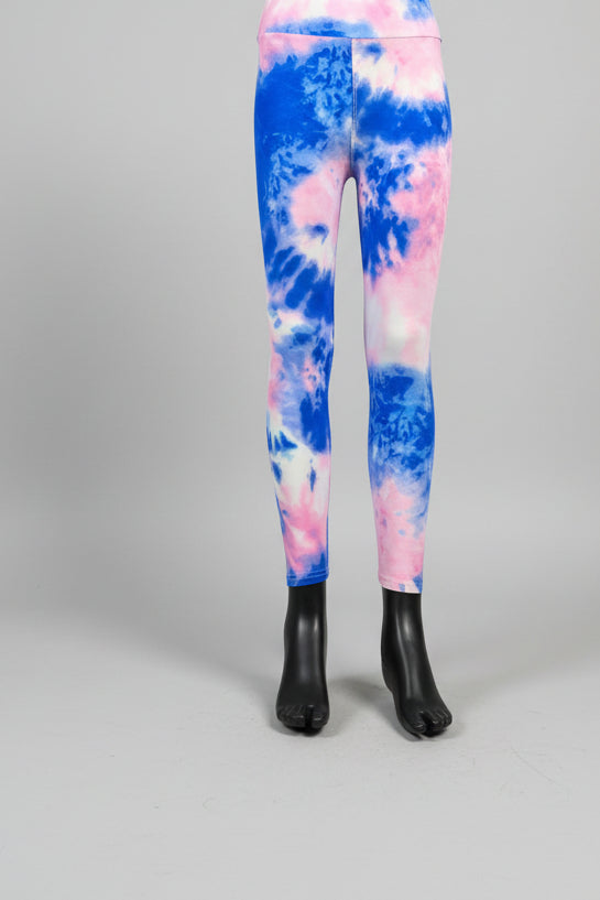 Pink and blue tie-dye design soft touch leggings