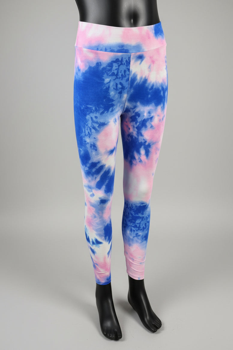 Pink and blue tie-dye design soft touch leggings