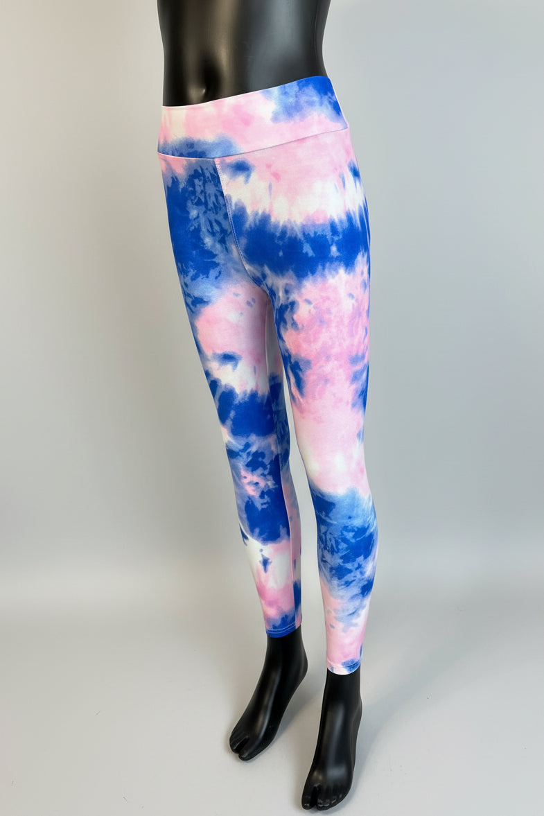 Pink and blue tie-dye design soft touch leggings