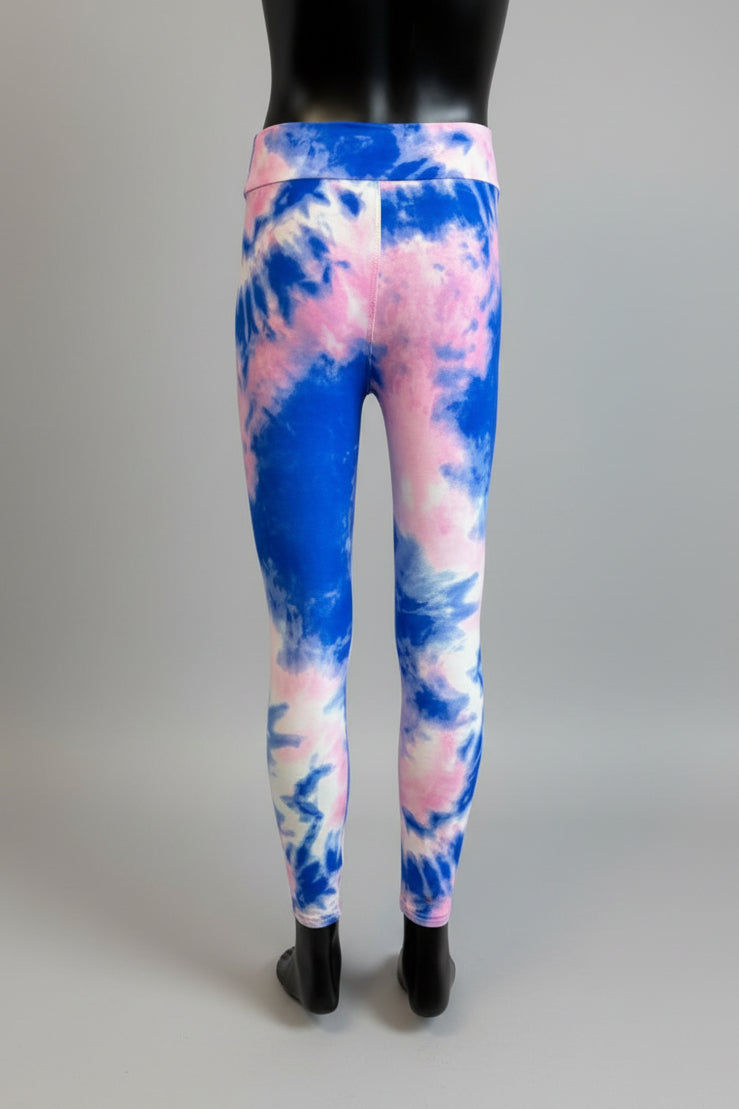 Pink and blue tie-dye design soft touch leggings