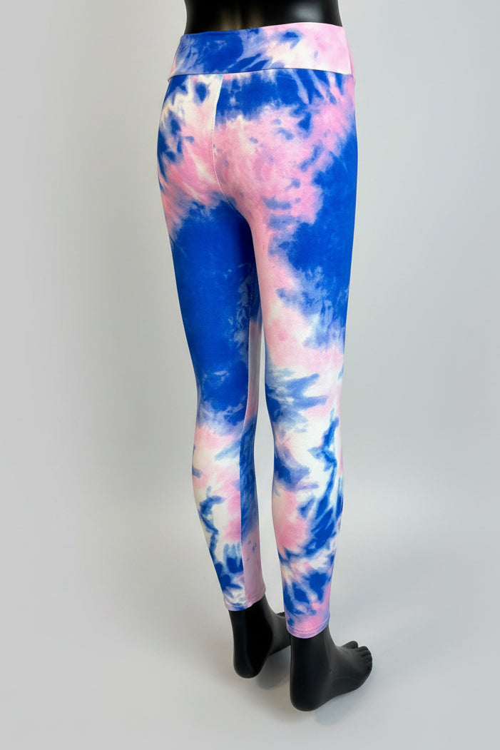 Pink and blue tie-dye design soft touch leggings