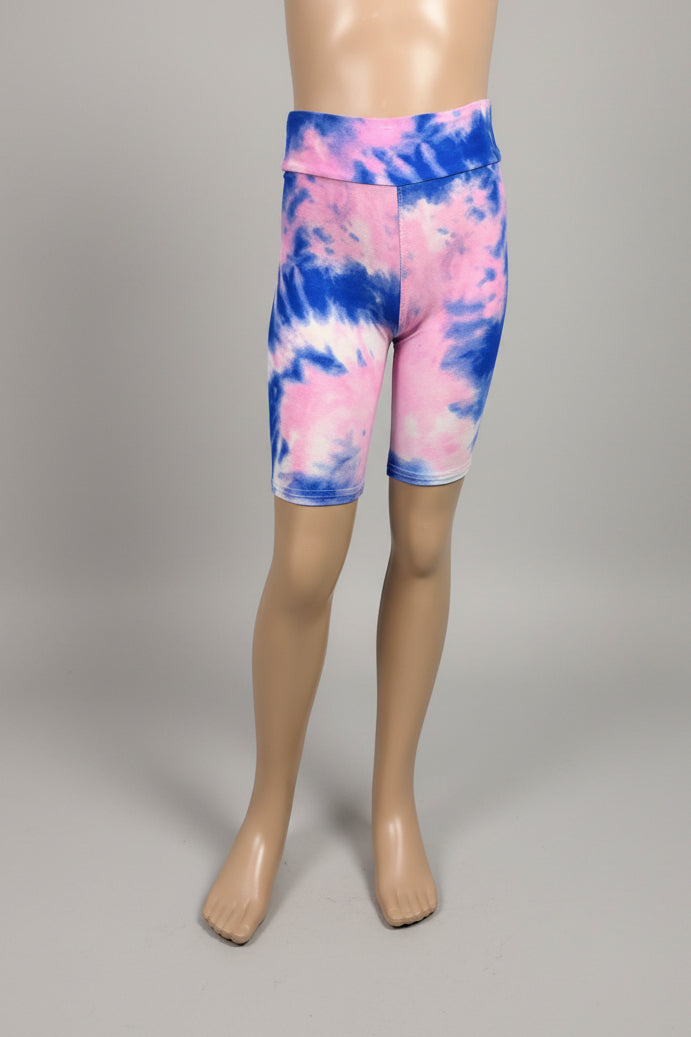 Pink & Blue tie-dye design long, soft touch shorts