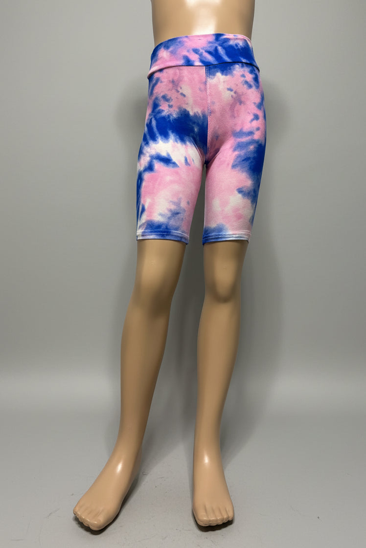 Pink & Blue tie-dye design long, soft touch shorts