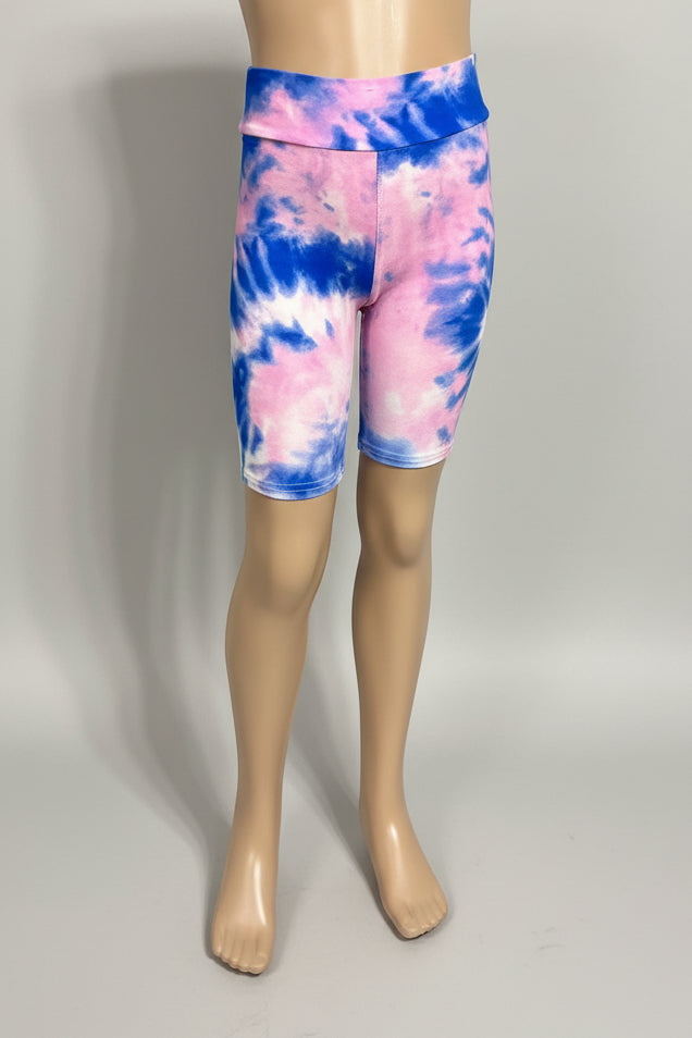 Pink & Blue tie-dye design long, soft touch shorts