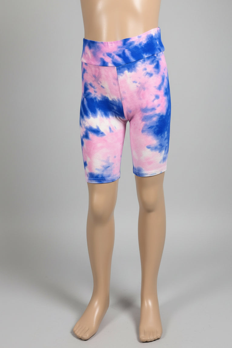 Pink & Blue tie-dye design long, soft touch shorts