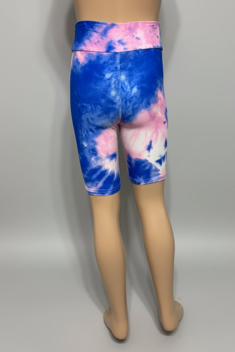 Pink & Blue tie-dye design long, soft touch shorts