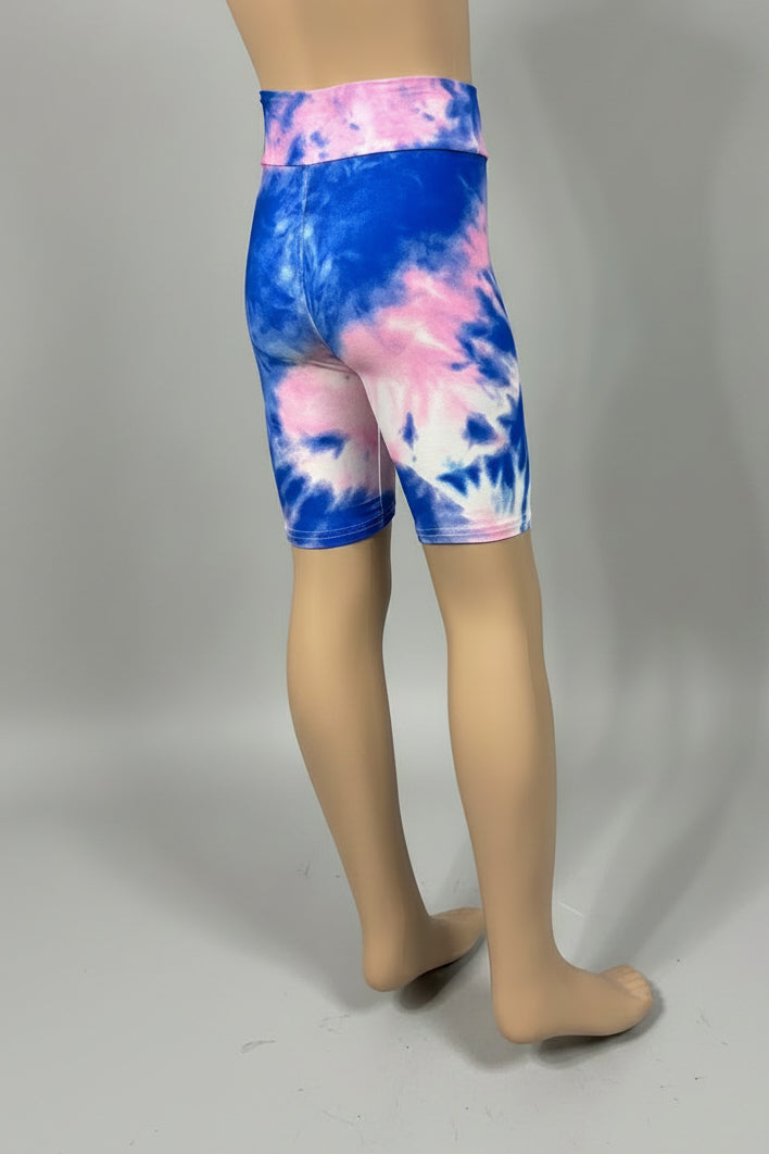 Pink & Blue tie-dye design long, soft touch shorts