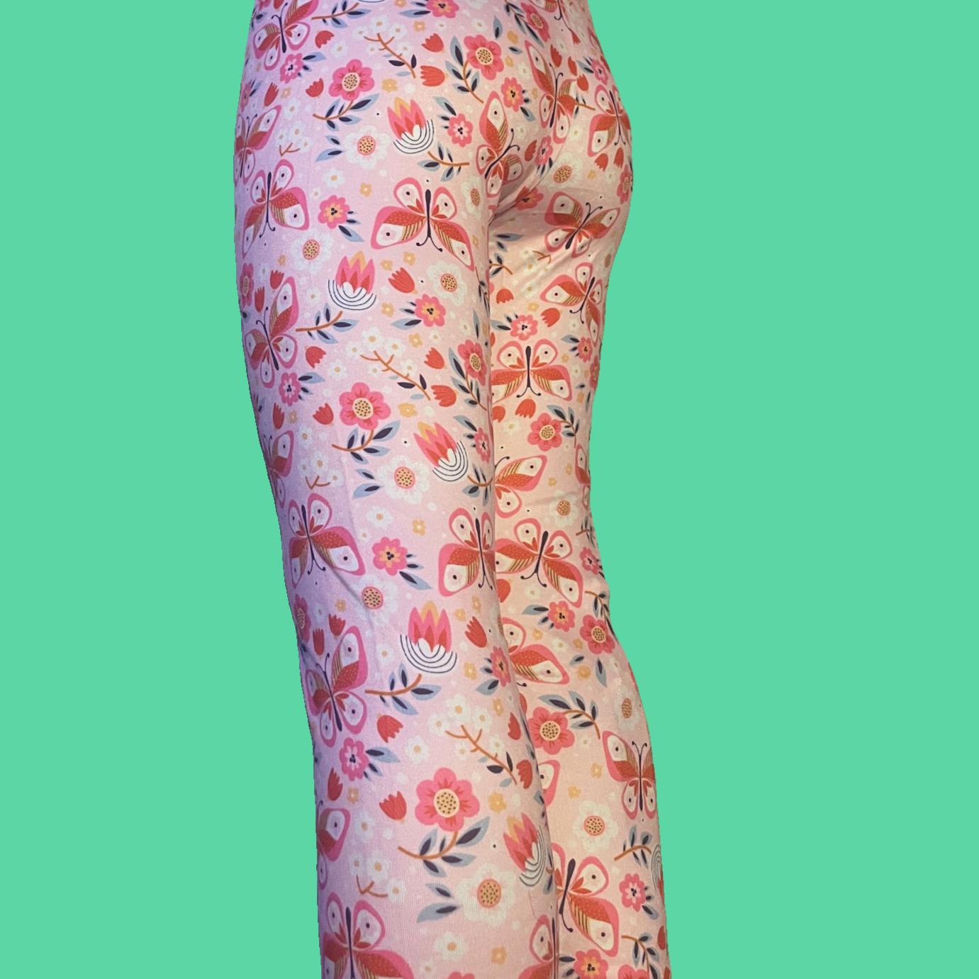 Pink butterflies & flowers design full length leggings