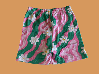 Girls cute pink & green daisy design summer shorts