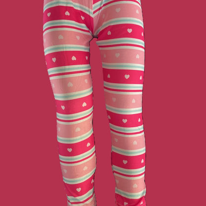 Girls pink heart striped design leggings