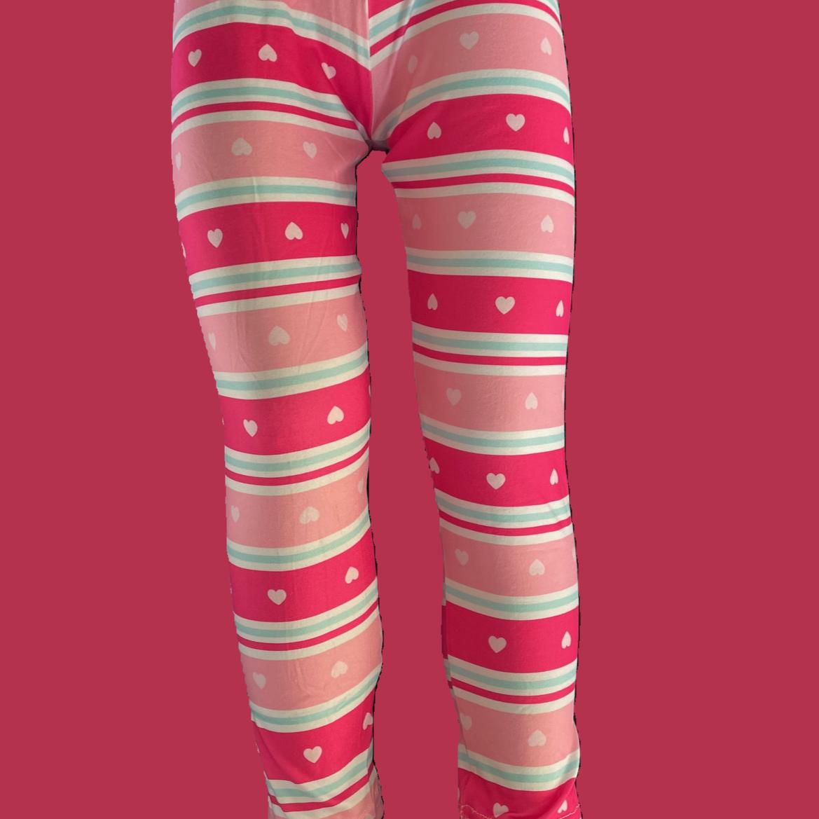 Girls pink heart striped design leggings