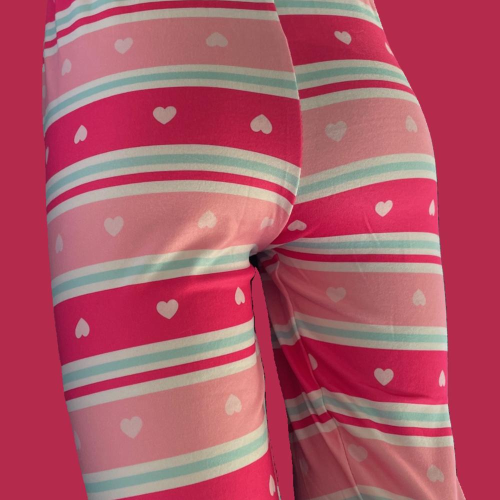 Girls pink heart striped design leggings
