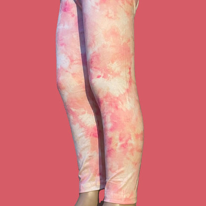 Pink marble design full length stretch leggings