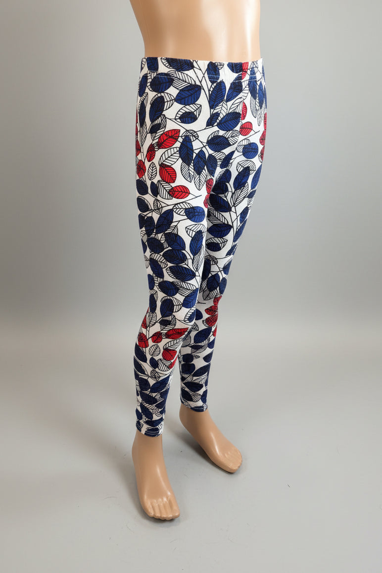 Red & blue leaves design full length leggings
