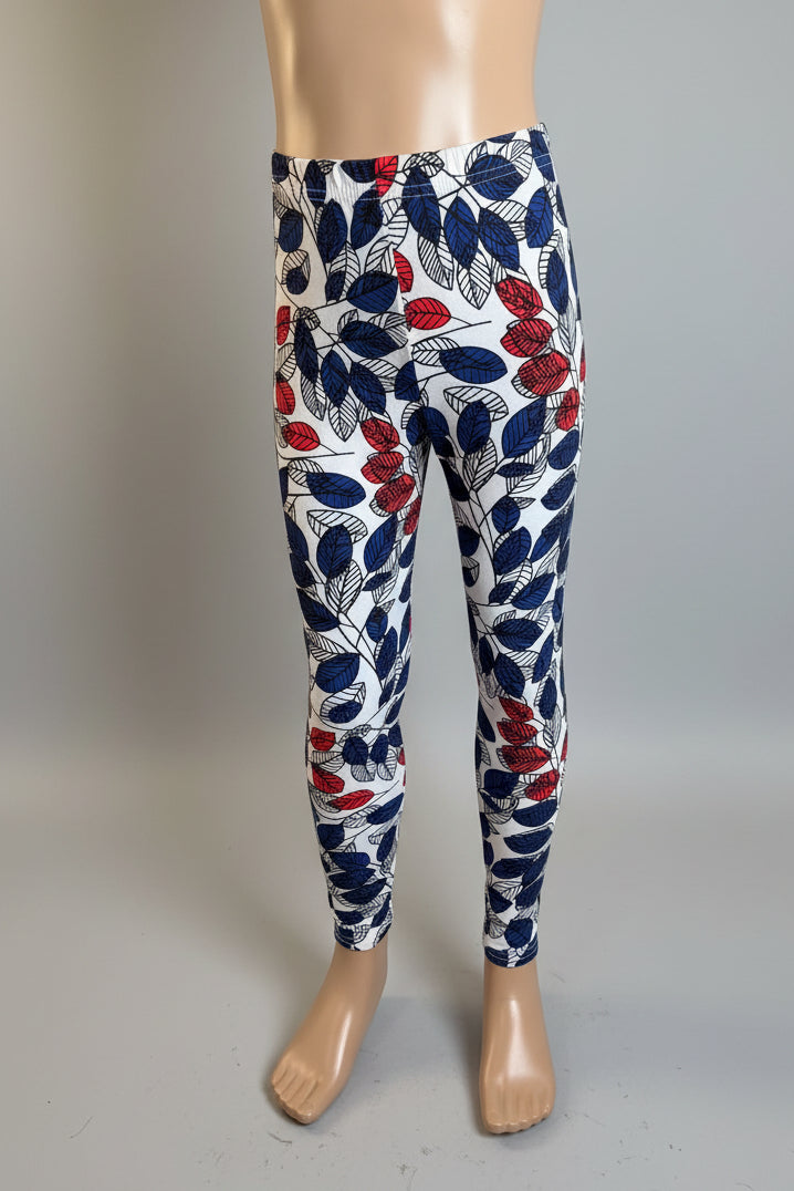 Red & blue leaves design full length leggings