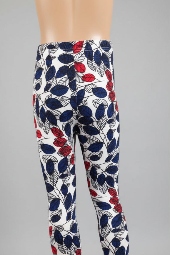 Red & blue leaves design full length leggings