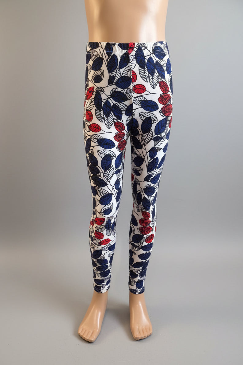 Red & blue leaves design full length leggings