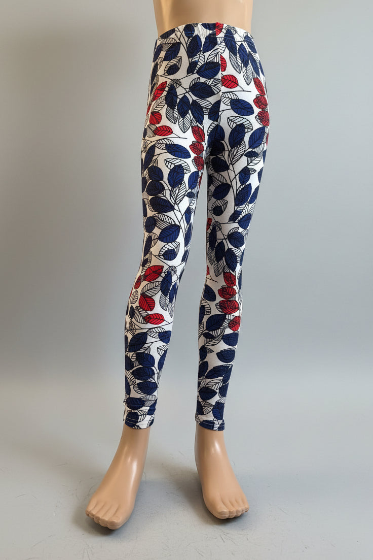 Red & blue leaves design full length leggings