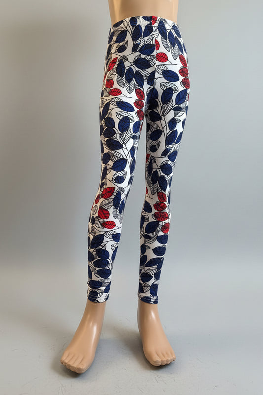 Red & blue leaves design full length leggings