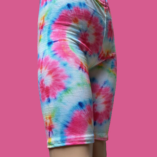 Bright tie-dye Bermuda shorts