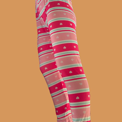 Girls pink heart striped design leggings