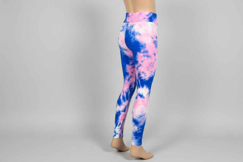 Pink and blue tie-dye design soft touch leggings