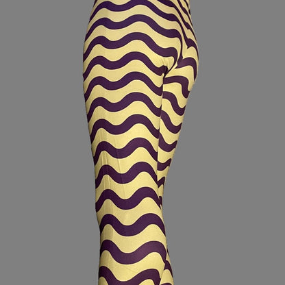 Purple and yellow squiggles design full length stretch leggings